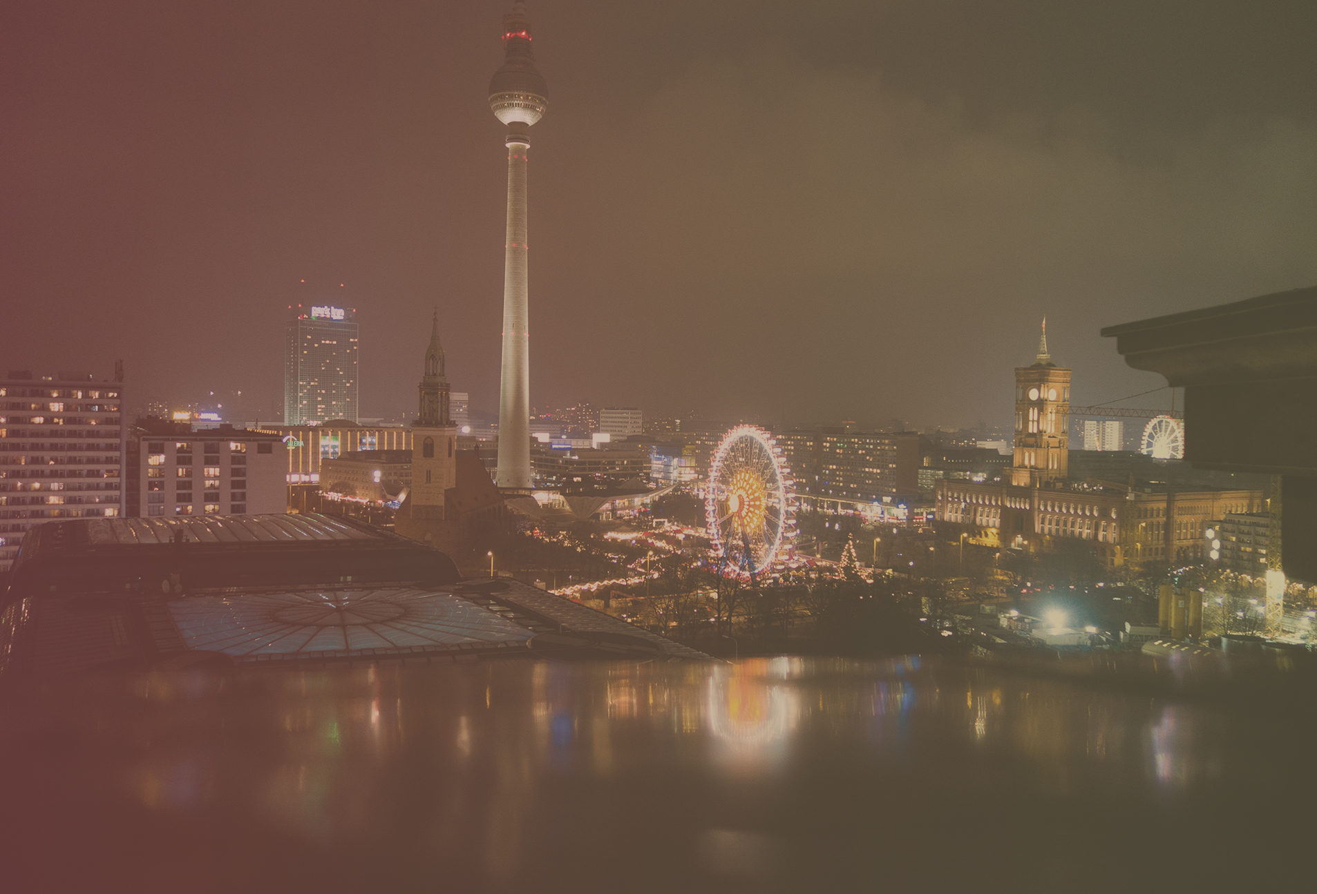 Berlin at night with city lights. 