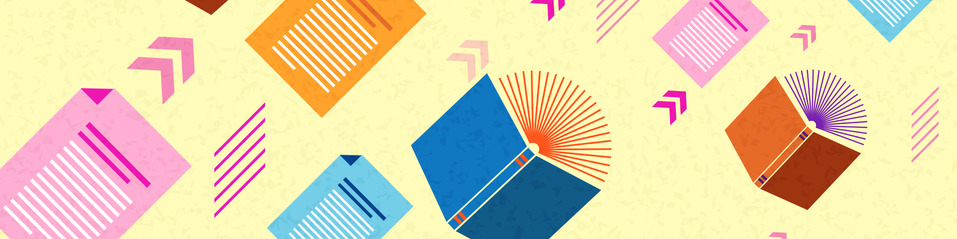 An abstract painting with cyans, yellows, navy blues and orange.