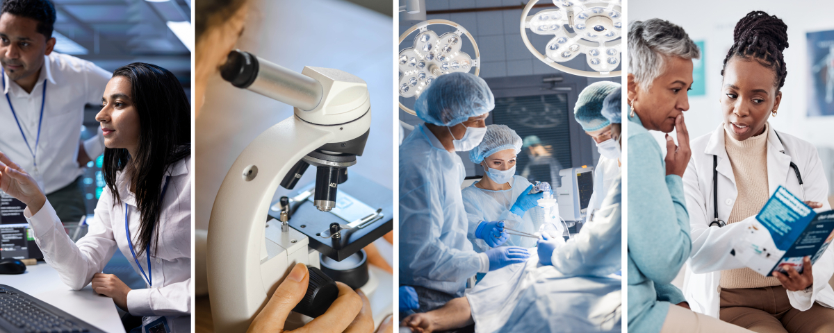 four photos of people in science 
