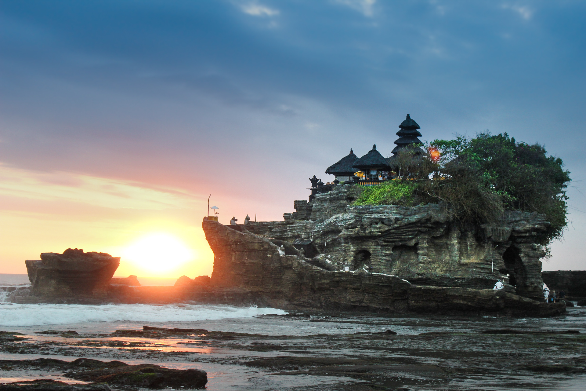 Balinese temple on a rock in the sea. 
