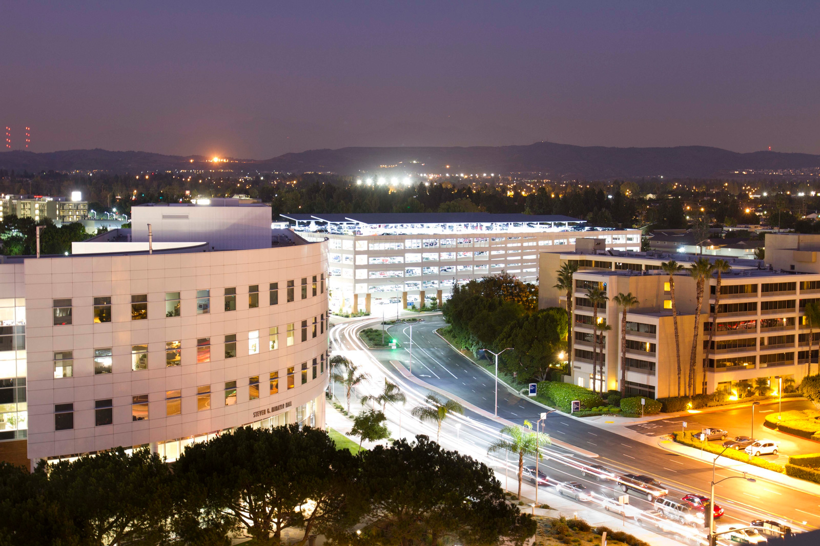 Aerial view of CSUF at night