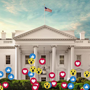 Social media icons overlayed on White House.