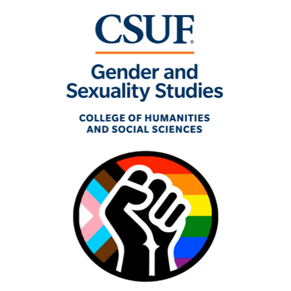 CSUF Gender and Sexuality Studies logo and fist with pride colors